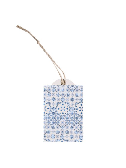 CARTE 12 ETIQUETTES AZULEJOS AV OEILLET ET LIEN 6CM X 3.7CM