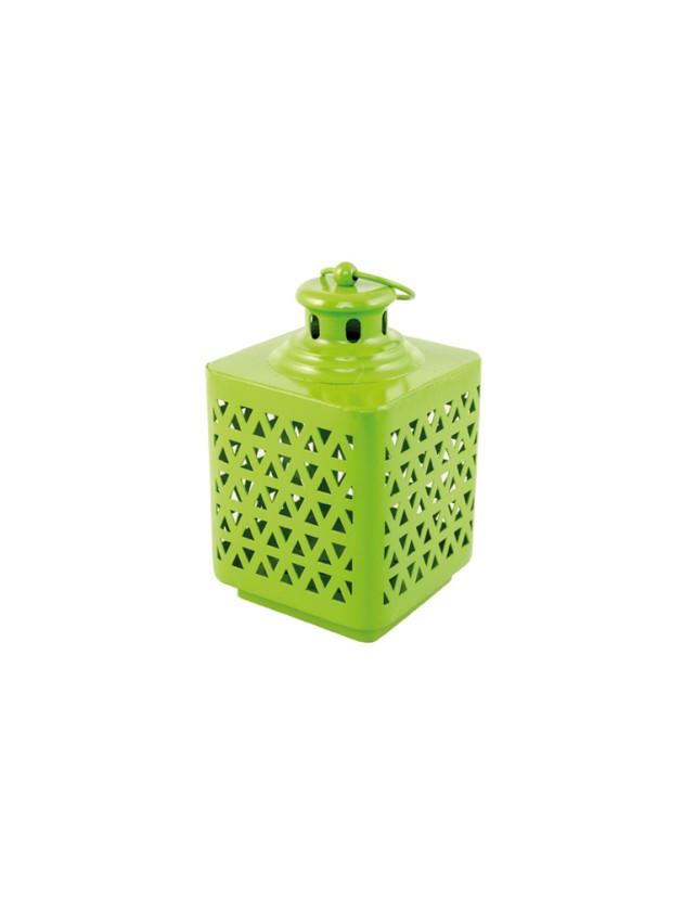 LIME GREEN METAL LANTERN 10CM X 10CM X 17CM