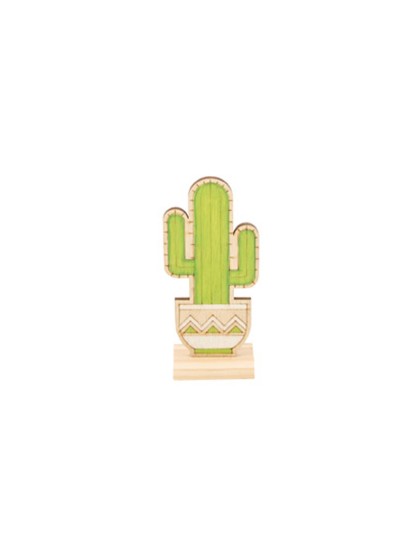CACTUS BOIS SUR BASE 7CM X 4CM X 15CM