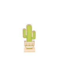 WOODEN CACTUS ON BASE 7CM X 4CM X 15CM