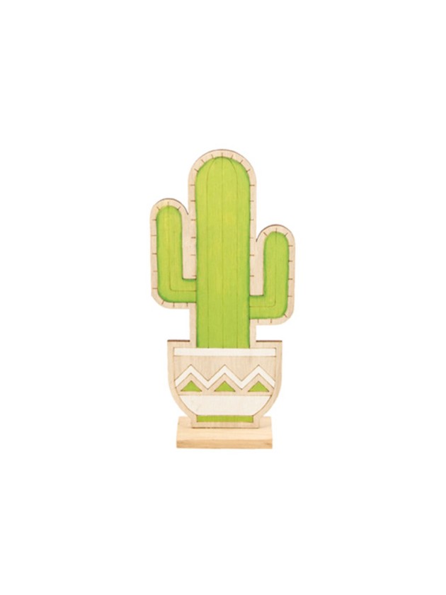 CACTUS BOIS SUR BASE 12.5CM X 4CM X 26.5CM