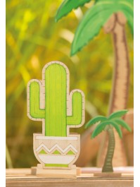 CACTUS BOIS SUR BASE 12.5CM X 4CM X 26.5CM