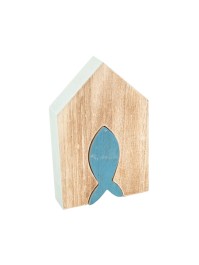 MAISON BOIS POISSON BLEU 15CM X 9.5CM X 2.5CM