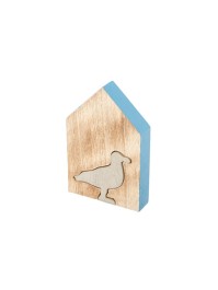 WOODEN HOUSE WITH SEAGULL DECO 8CM X 12CM X 2CM