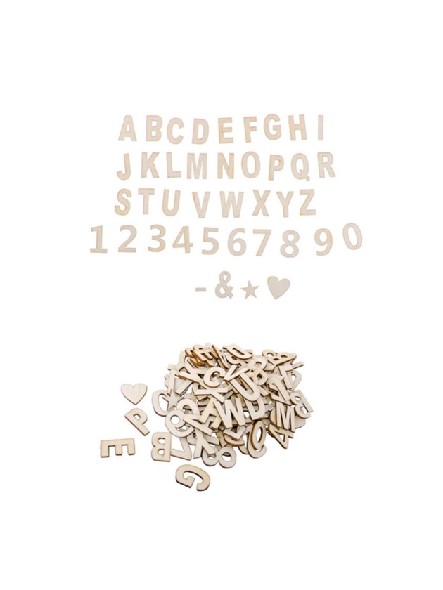 BAG OF 120PCS WOODEN ADHESIVE LETTERS AND NUMBERS 3CM X 2CM