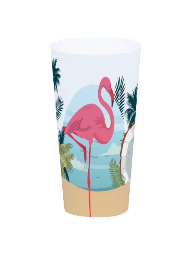 GOBELET PP IMPRIME FLAMANT ROSE 700ML DIA 9.2CM X 17CM