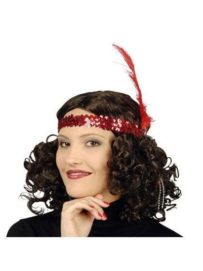 BANDEAU CHARLESTON EN SEQUINS ET PLUME ROUGE 