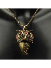 NECKLACE OWL GOLDEN WITH STONES 