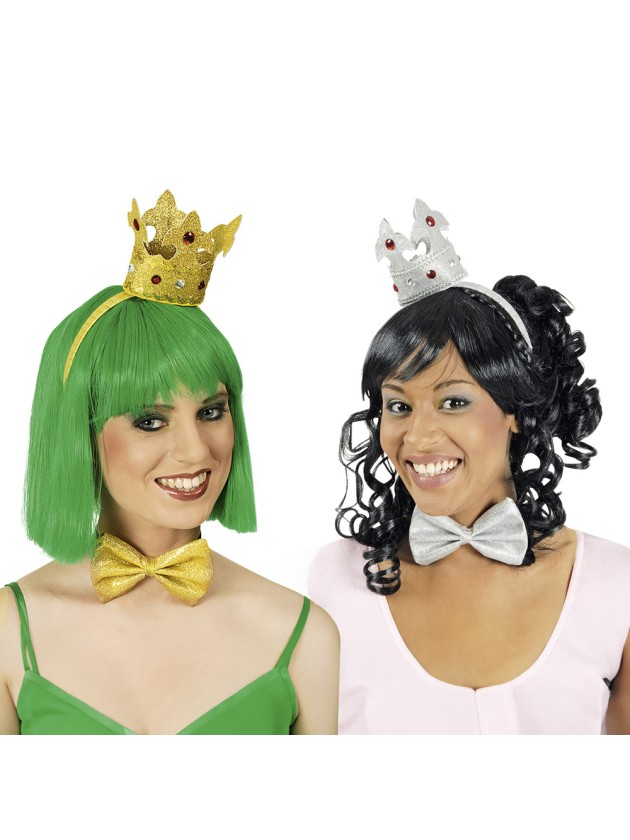 HEADPIECE CROWN+BOW TIE SILVER AND GOLD 