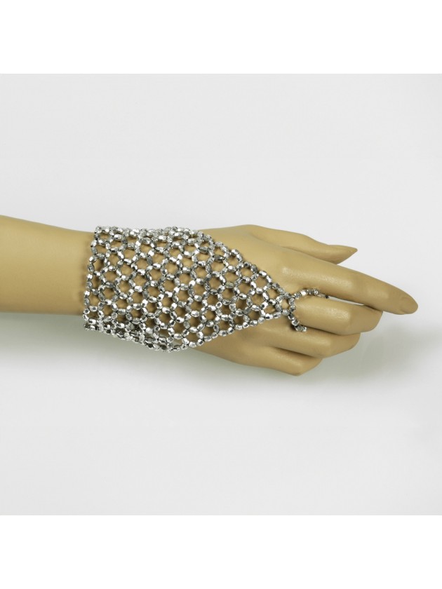GLOVES PEARLS FINGERLESS SILVER ONE SIZE