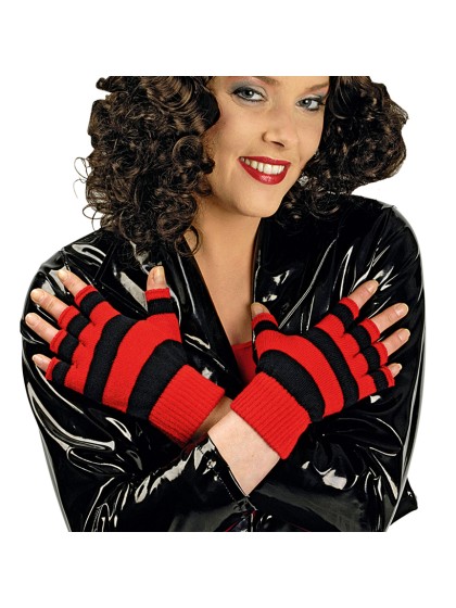 GLOVES NO FINGERS BLACK RED CURLED ONE SIZE