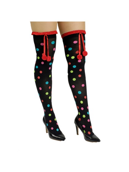 BAS NOIRS POIS MULTICOLORES POMPONS TU