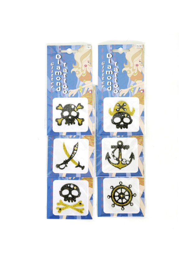 TATOUAGE PIRATES GLITTER 6 ASS 