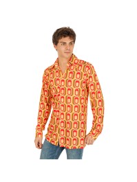 CHEMISE DISCO CARRE JAUNE ROUGE XL