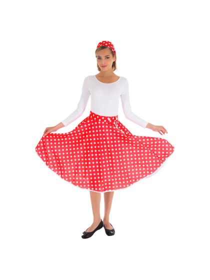 RED SKIRT WHITE DOTS AND HEADBAND 2 PIECES ONE SIZE
