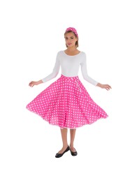 PINK SKIRT WHITE DOTS AND HEADBAND 2 PIECES ONE SIZE