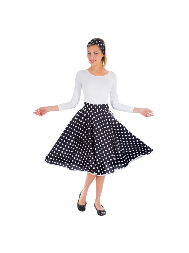 BLACK SKIRT WHITE DOTS AND HEADBAND 2 PIECES ONE SIZE