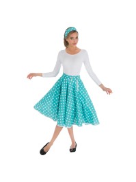 TURQUOISE SKIRT WHITE DOTS AND HEADBAND 2 PIECES ONE SIZE