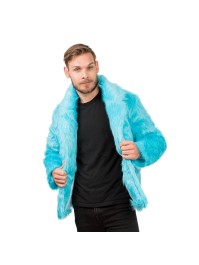 MANTEAU FAUSSE FOURRURE BLEU AQUA M