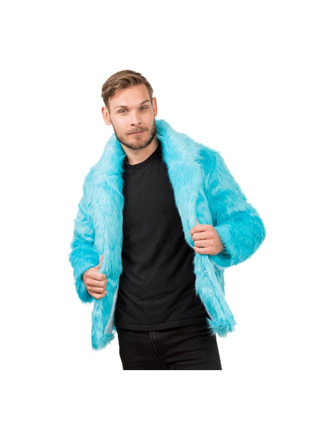 MANTEAU FAUSSE FOURRURE BLEU AQUA XXL