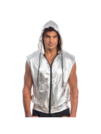 SILVER SLEEVELESS JACKET WITH HOOD XL
