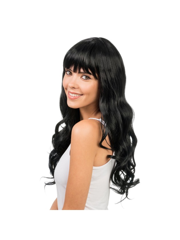 PERRUQUE JENNA CHEVEUX LONGS NOIR AVEC FRANGE 55CM