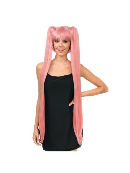 HANA - LONG PIGTAILS PINK COSPLAY WIG WITH FRINGE 27CM - 99CM PIGTAILS