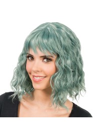 PERRUQUE TESSA CHEVEUX COURTS ONDULES AVEC FRANGE VERT 35CM