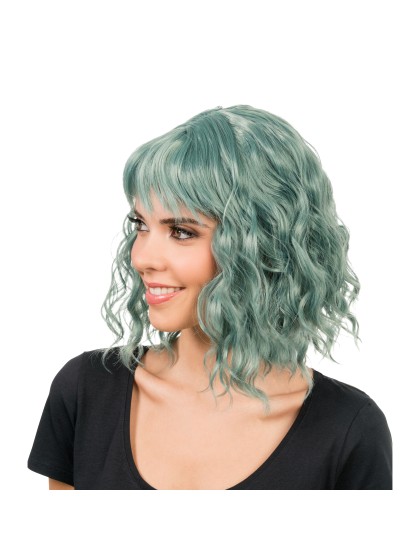 TESSA - WAVY GREEN SHORT HAIR WIG WITH FRINGE 35CM