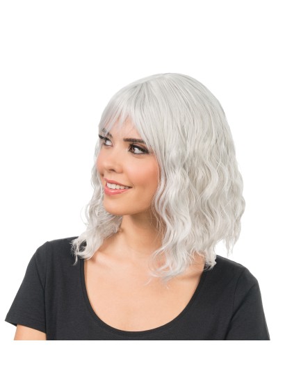 PERRUQUE TESSA CHEVEUX COURTS ONDULES AVEC FRANGE GRIS 35CM