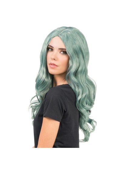 PERRUQUE LUNA CHEVEUX LONGS ONDULES VERT 66CM