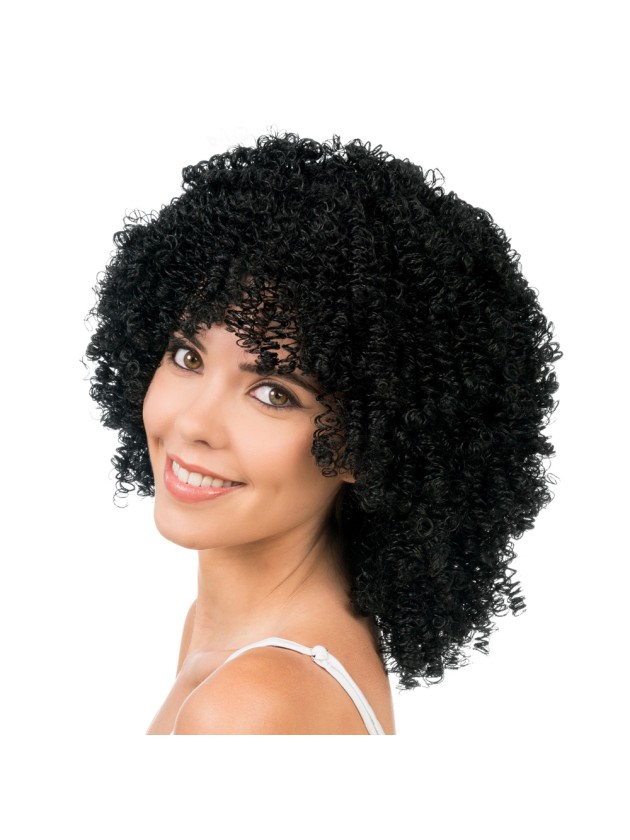 PERRUQUE CURLY CHEVEUX NOIR 35CM