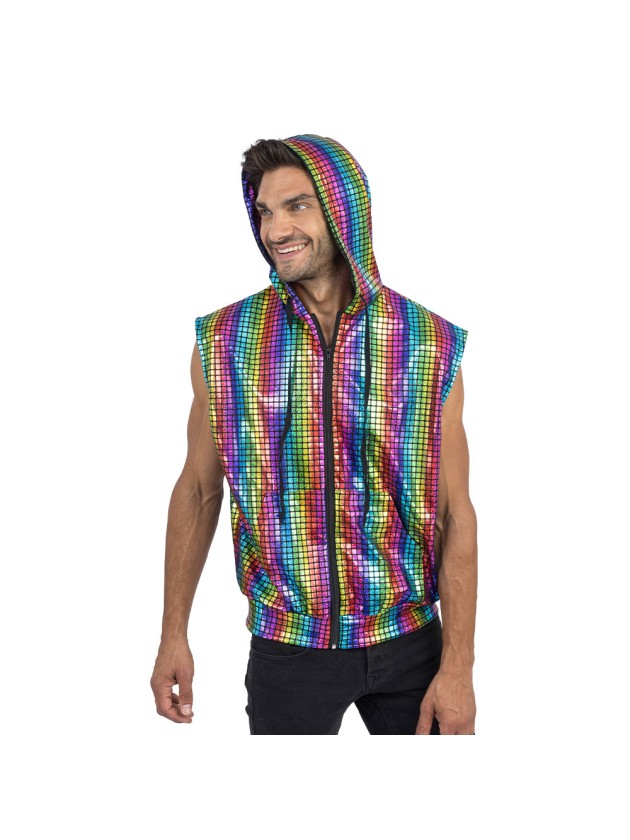 MULTICOLOR SLEEVELESS JACKET WITH HOOD L