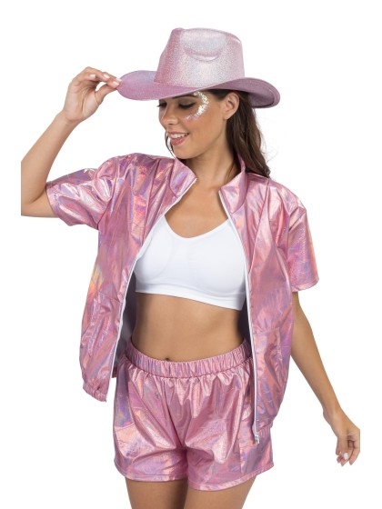 IRIDESCENT PINK JACKET AND SHORT SET 2 PIECES L