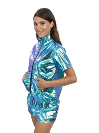 IRIDESCENT BLUE JACKET AND SHORT SET 2 PIECES L