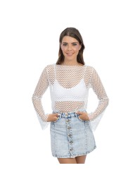 WHITE FISHNET TOP S-M
