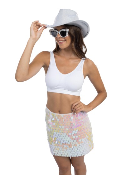 JUPE BLANCHE SEQUINS IRISES L