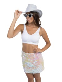 IRIDESCENT SEQUINS WHITE SKIRT L