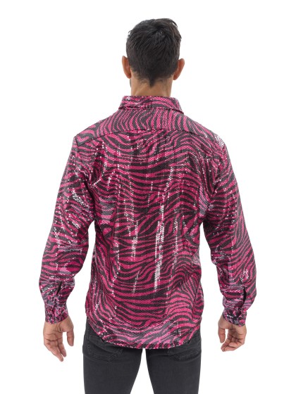 CHEMISE TIGRE ROSE A SEQUINS HOMME L