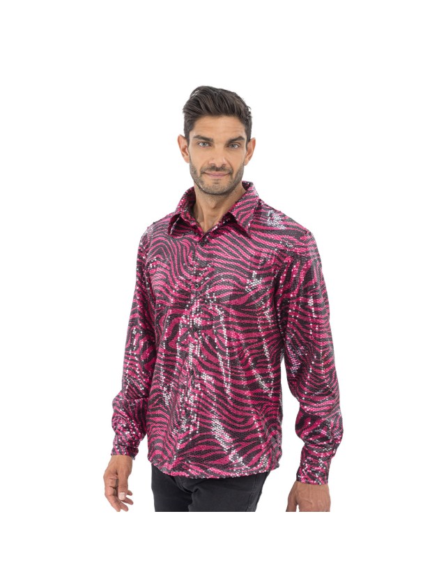 CHEMISE TIGRE ROSE A SEQUINS HOMME XXL
