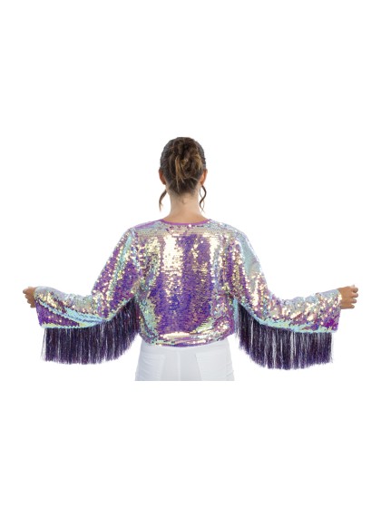 VESTE A SEQUINS ET MANCHES A FRANGES VIOLET IRISE L
