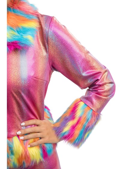 ENSEMBLE IRISE ROSE FAUSSE FOURRURE NEON 2 PIECES L