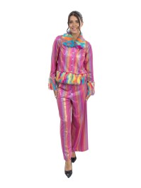 PINK IRIDESCENT COSTUME WITH NEON FAKE FUR 2 PIECES S