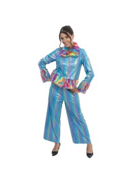 BLUE IRIDESCENT COSTUME WITH NEON FAKE FUR 2 PIECES S
