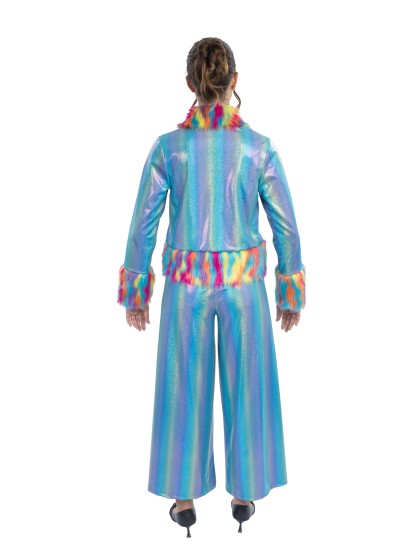 BLUE IRIDESCENT COSTUME WITH NEON FAKE FUR 2 PIECES S
