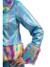 BLUE IRIDESCENT COSTUME WITH NEON FAKE FUR 2 PIECES S