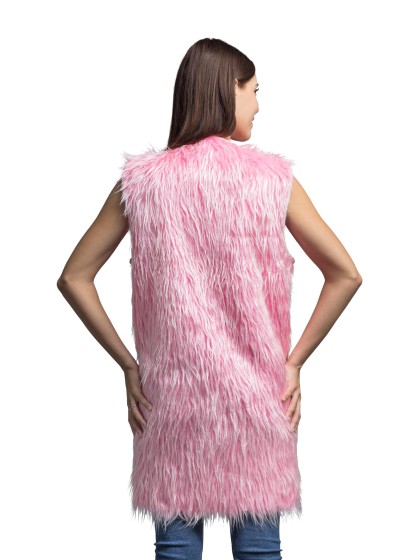LONG PINK FAKE FUR SLEEVELESS VEST L-XL