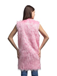 LONG GILET SANS MANCHE FAUSSE FOURRURE ROSE L-XL