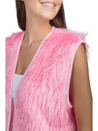 LONG GILET SANS MANCHE FAUSSE FOURRURE ROSE L-XL