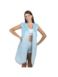 LONG GILET SANS MANCHE FAUSSE FOURRURE BLEU L-XL